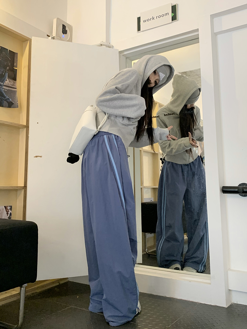 Grey Cropped Hoodies Zip Up Long Sleeve Sweatshirt Cardigan Oversized Autumn Fashion Wide Leg Track Pants Two Piece Sets