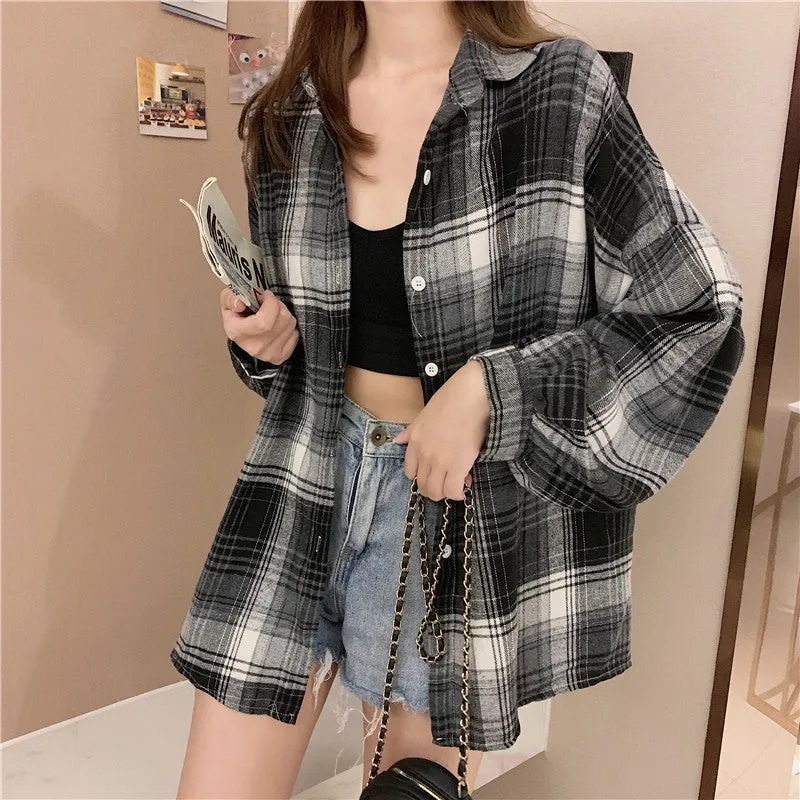 Maxct Vintage Plaid Oversized Loose Blouse