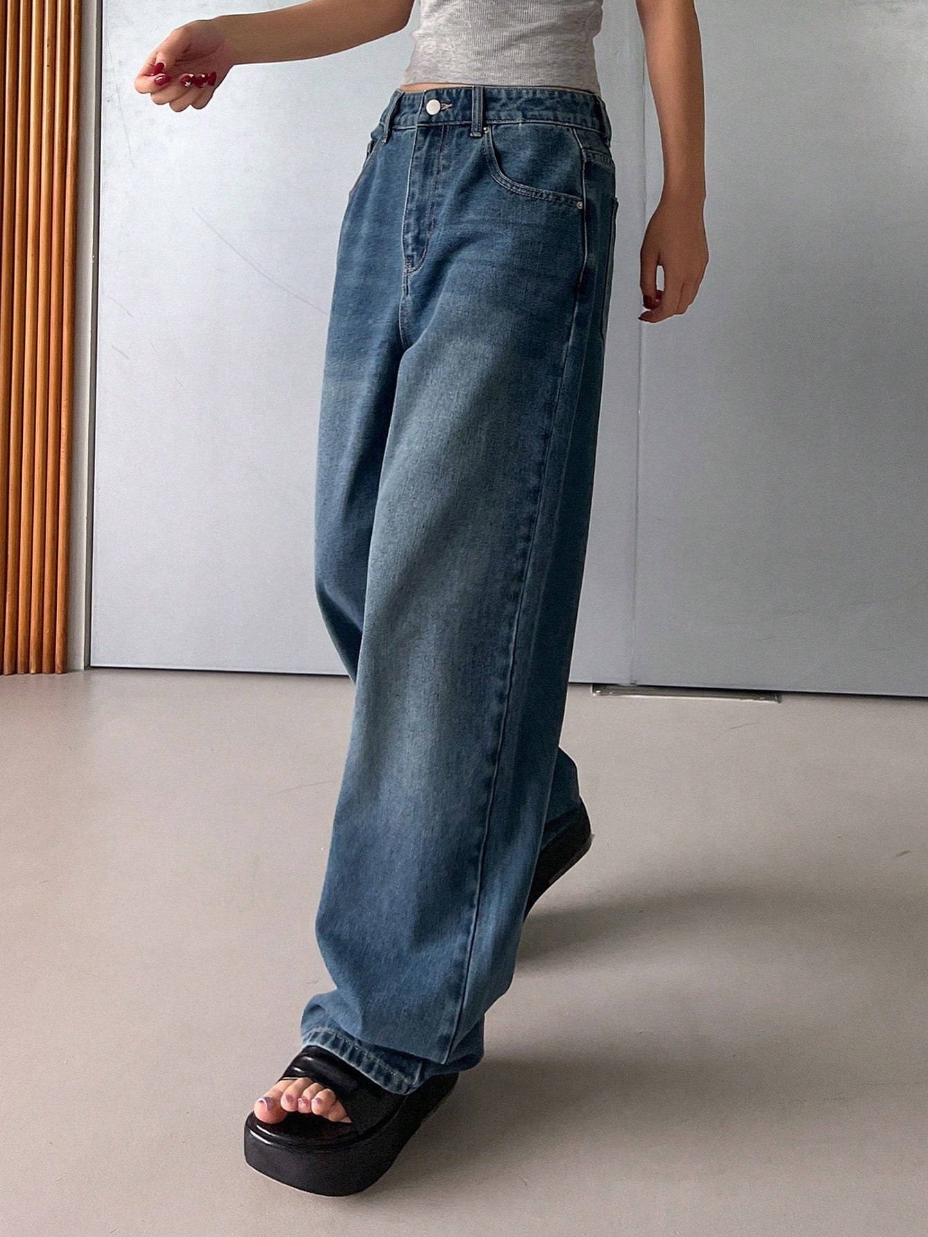 Maxct Women's Loose Fit Wide Leg Casual Denim Pants With Pockets