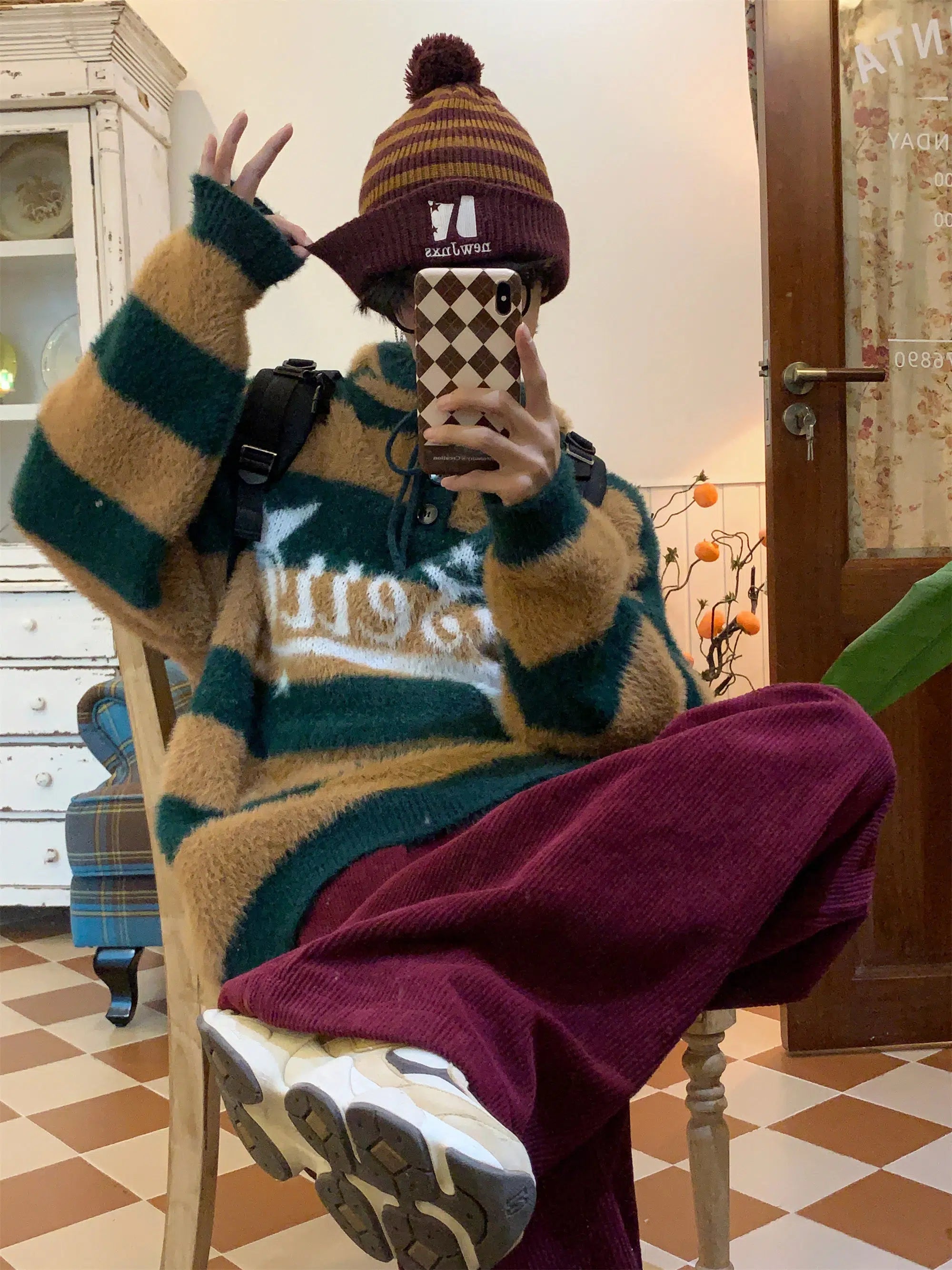 Maxct Faux Mink Striped Hooded Sweater