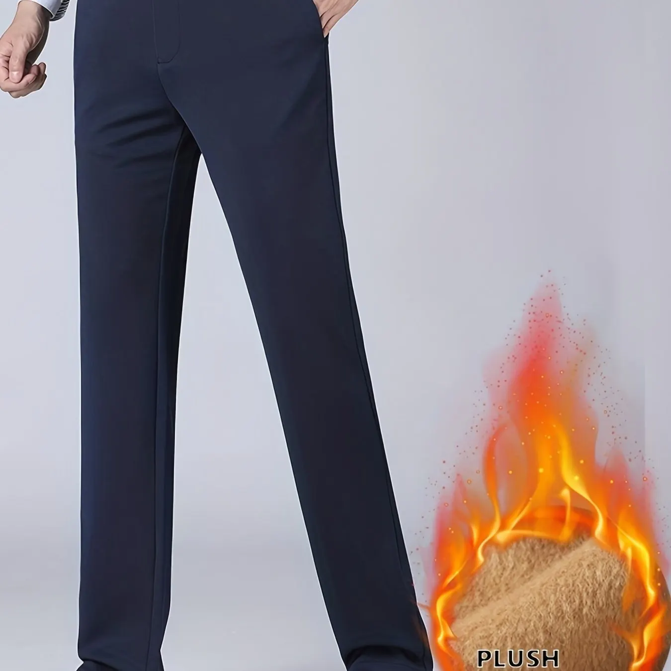Maxct  Warm Fleece Dress Pants, Men's Formal Stretch Dress Pants For Fall Winter Business