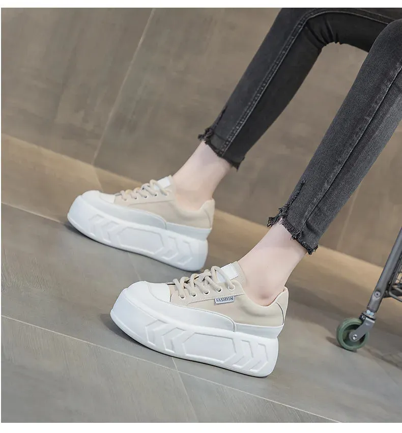 8cm Air Leather Chunky Sneakers with Thick-Soled Platform Maxct