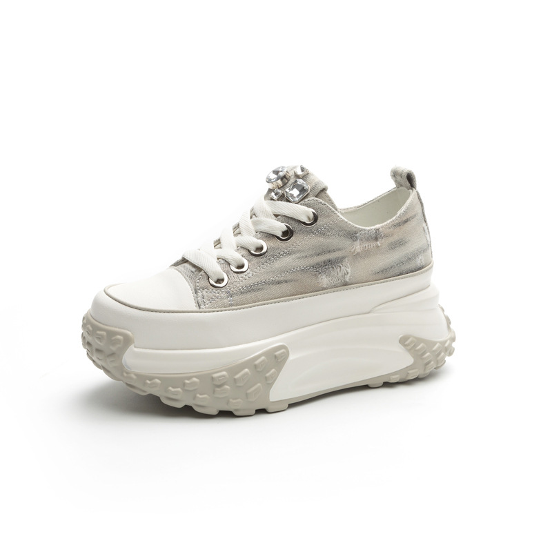 Blinged Out: 6cm Denim Leather Chunky Platform Sneakers - true deals club