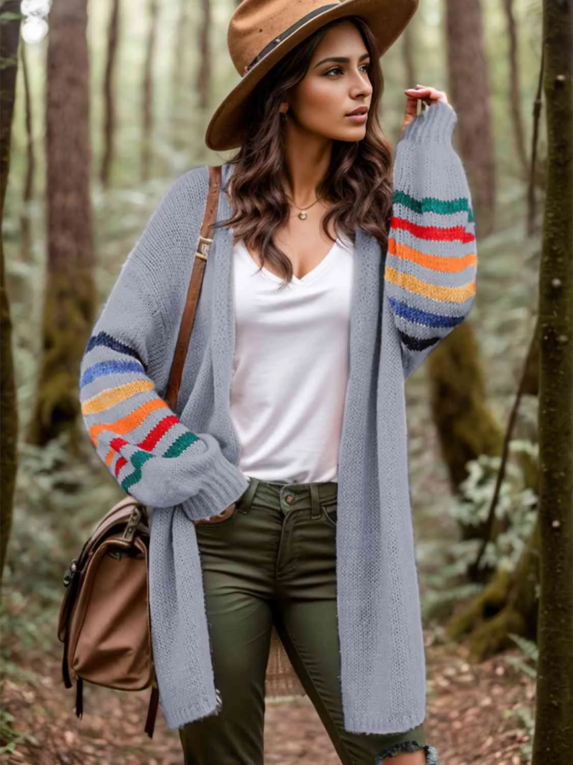 Maxct &Striped Open Front Long Sleeve Cardigan