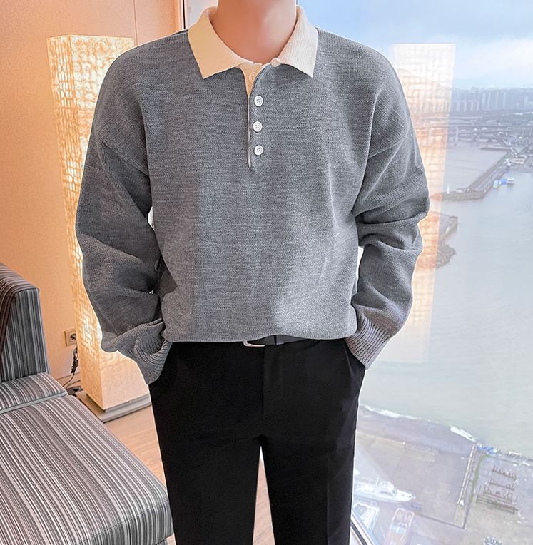 Maxct 5517 Knitted Two-Tone Quarter Button-Up Sweater