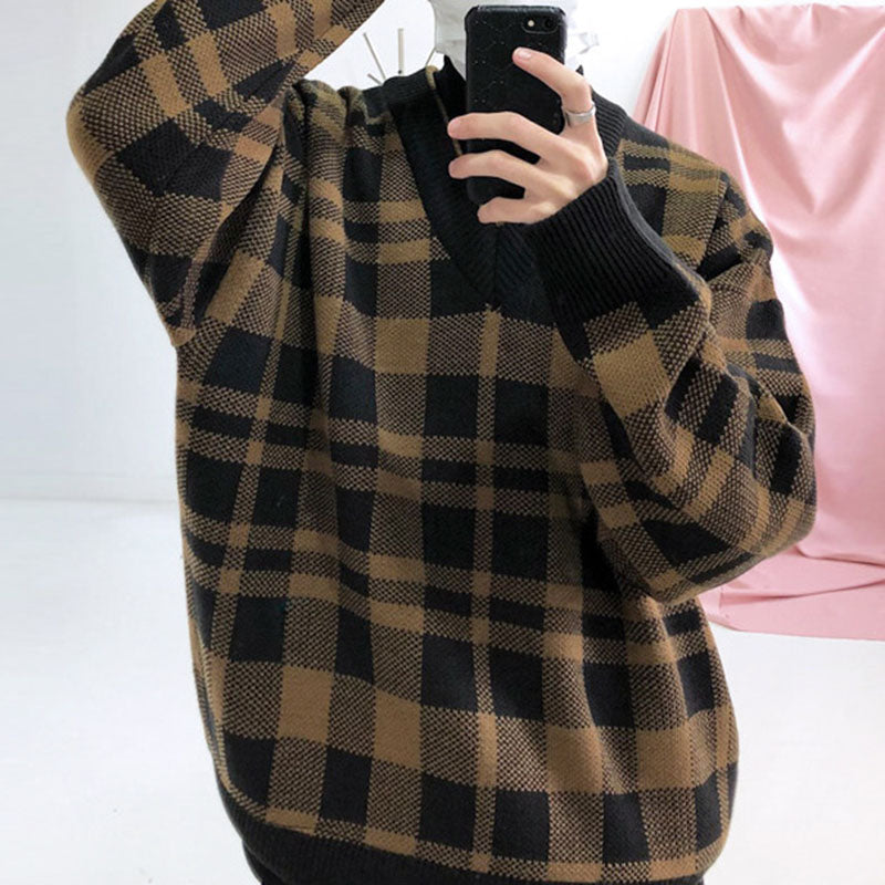 Maxct Retro Loose V-neck Pullover Sweater