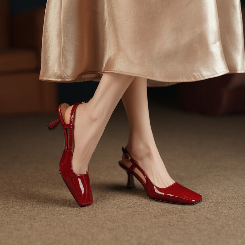 Square Toe Kitty Heel Pumps Sandals Maxct