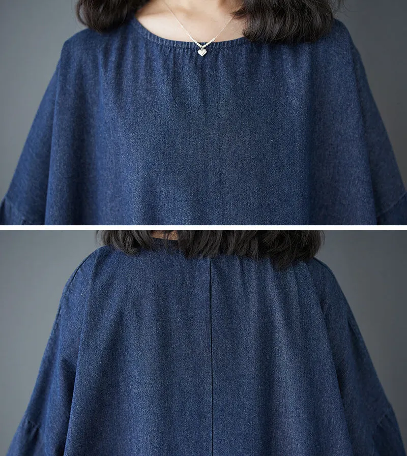 Maxct Women Spring Retro Oversized Vintage Denim Casual Long Dress