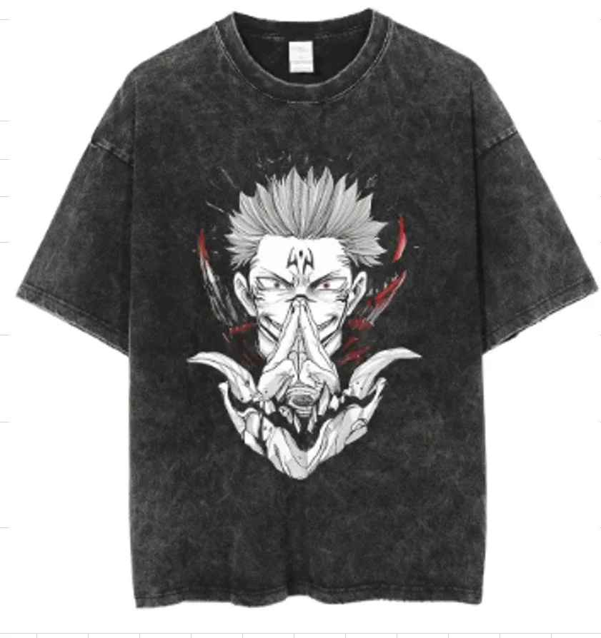 Maxct Berserk Print T-shirt Men Women Cotton Hip Hop Oversized Tshirt Short Sleeve T Shirt Streetwear Tops Tee Vintage Washed Unisex