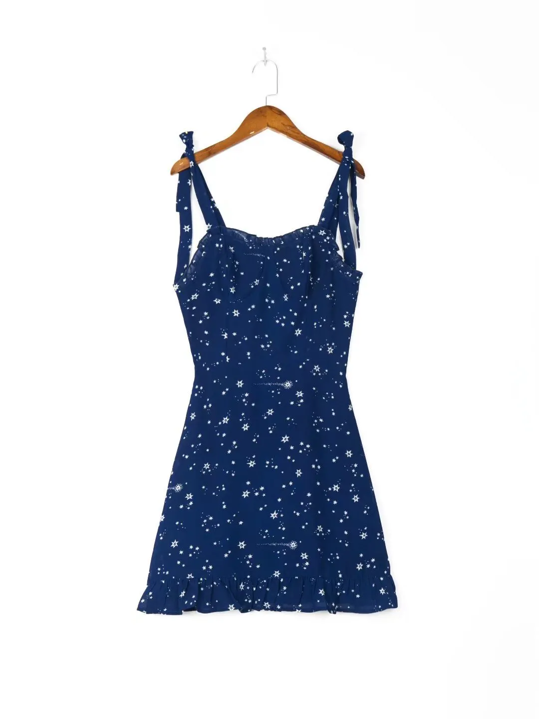 Maxct dress Spring New French Retro Fashion Casual Printed Slim-Fit Wooden Ear Lace-up Dress
