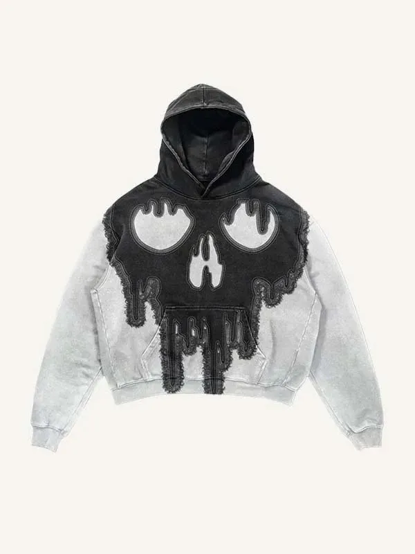 Maxct 2024 New Color Matching Skull Print Pocket 3D Sweater Hoodie Sweatshirt Cos Clothing