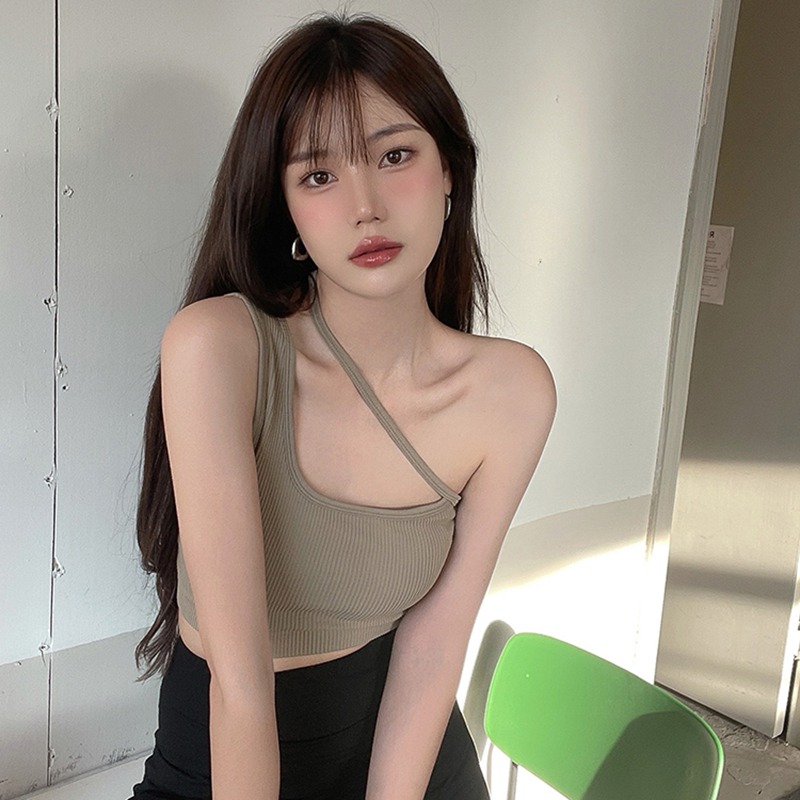 Maxct Crop Tops Soft Tank Tops Padded Top Tube Strappy Cami Tank One Shoulder Strappy Tees Basic Crop Harajuku