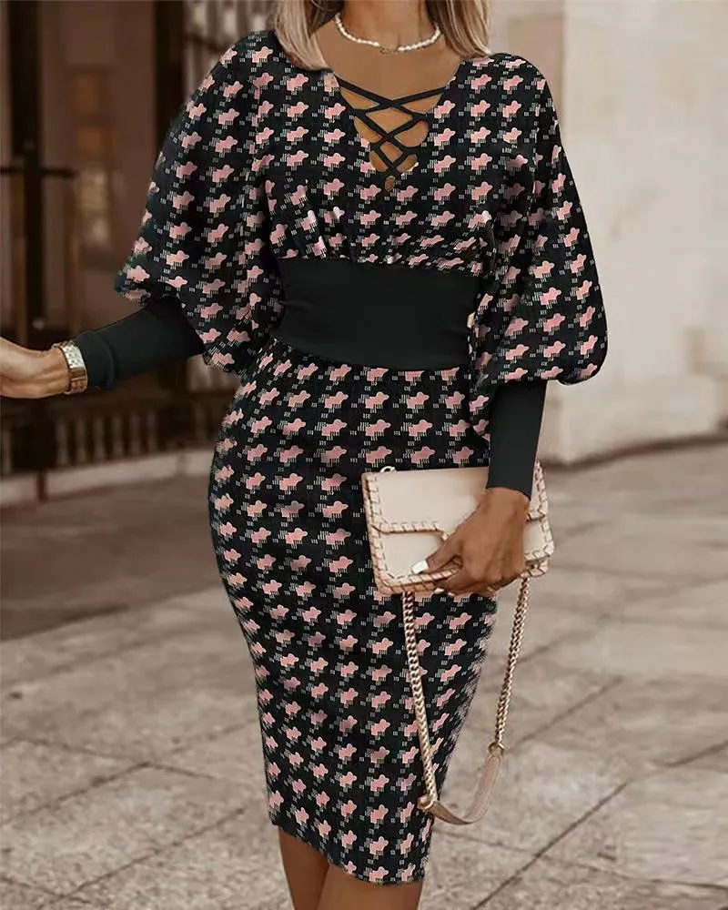 Maxct Independent Station Fashionable Fashion Printed Long-Sleeved Dress Women's Spot