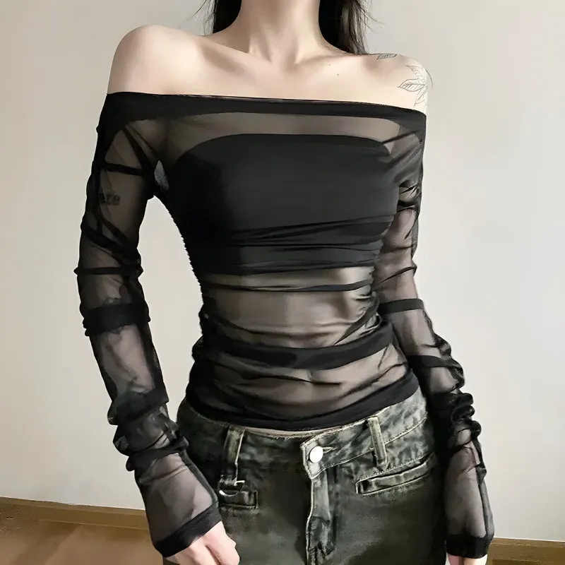 Maxct &Off Shoulder Mesh Top