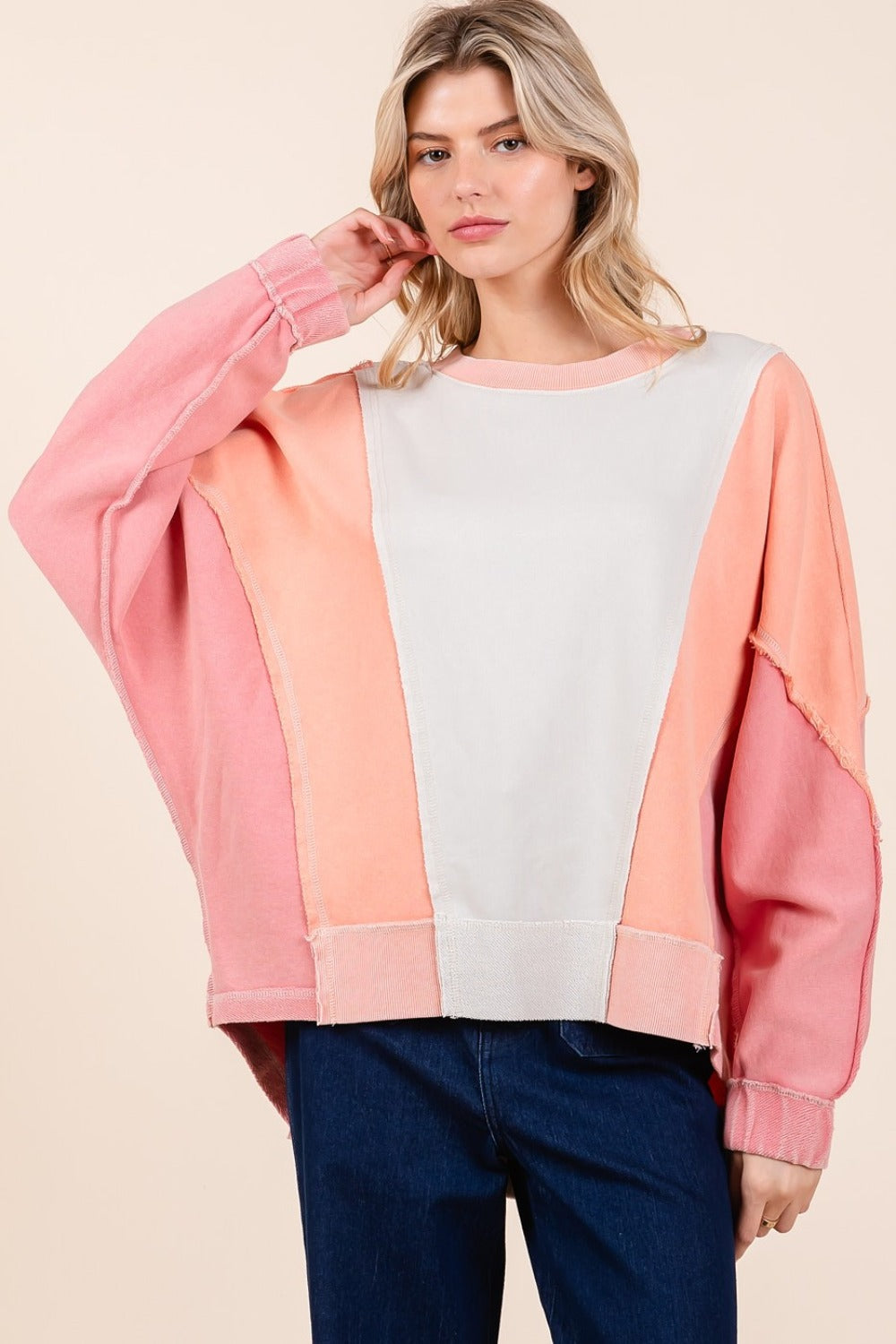Maxct &Mittoshop Mineral Wash Color Block Sweatshirt