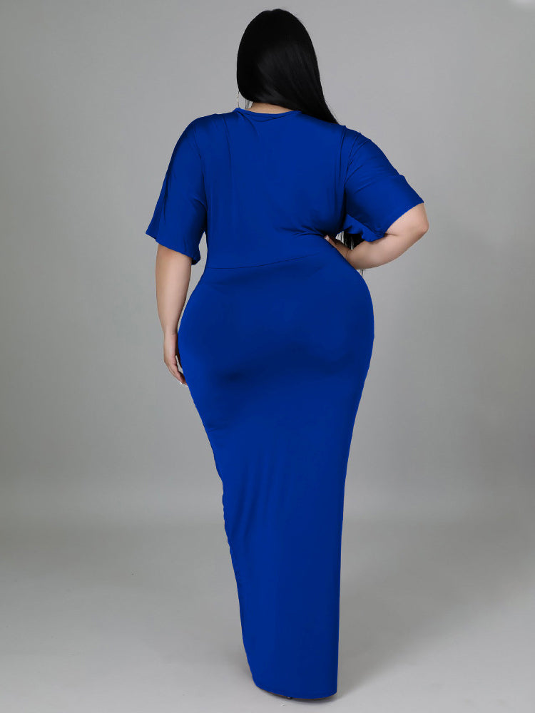 V Neck Solid Color Maxi Dress Maxct