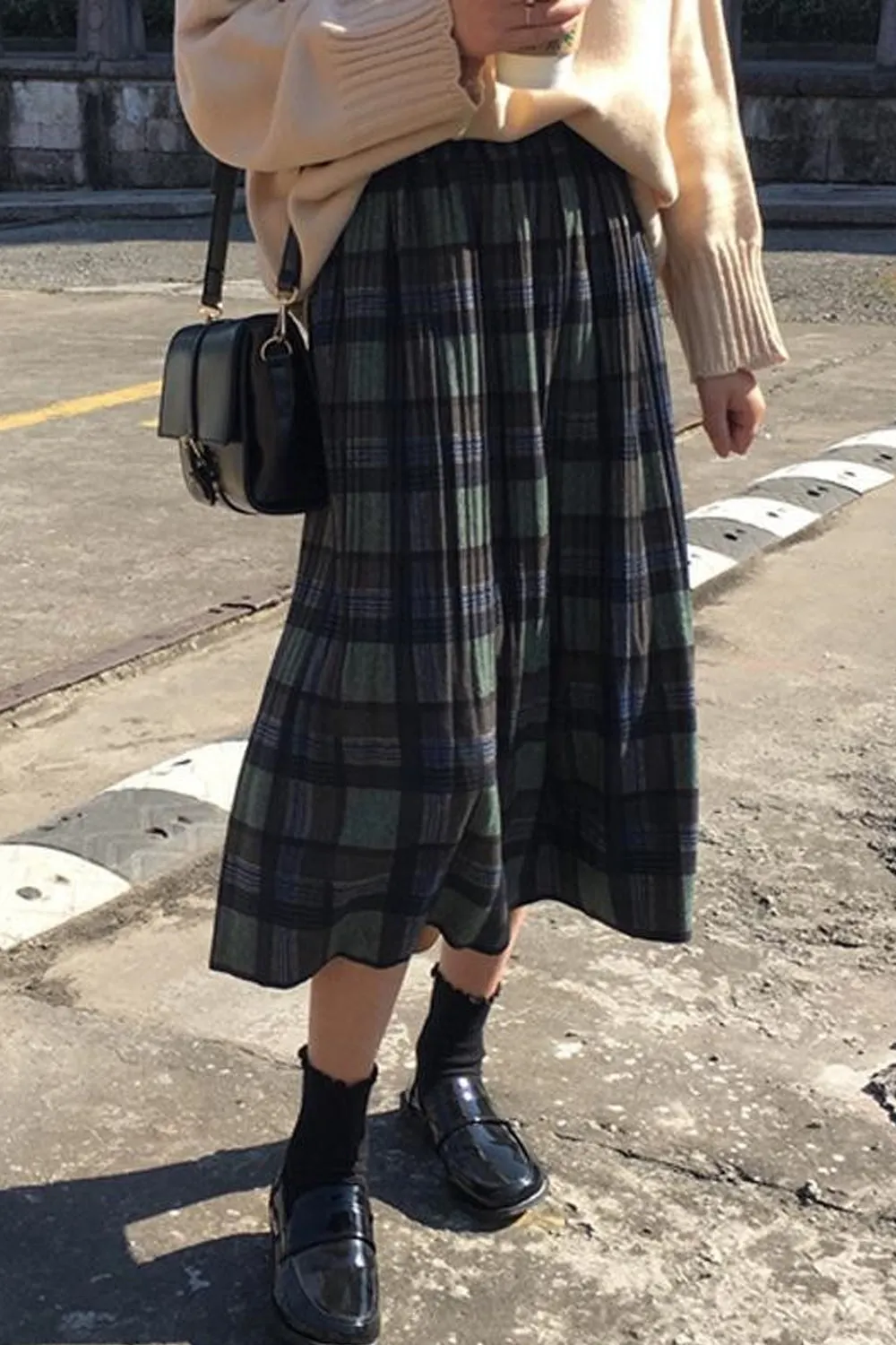 High Waist Retro Wool Pleated Skirts Maxct
