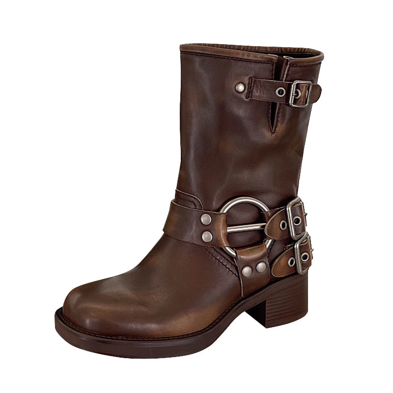 Genuine Short Boots Western Cowboy Boots Riding Boots Big Round Toe Maxct
