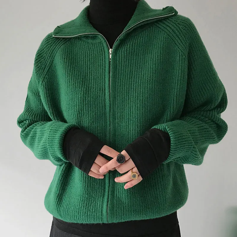 Maxct Dark Green Zip Up Knit Cardigan