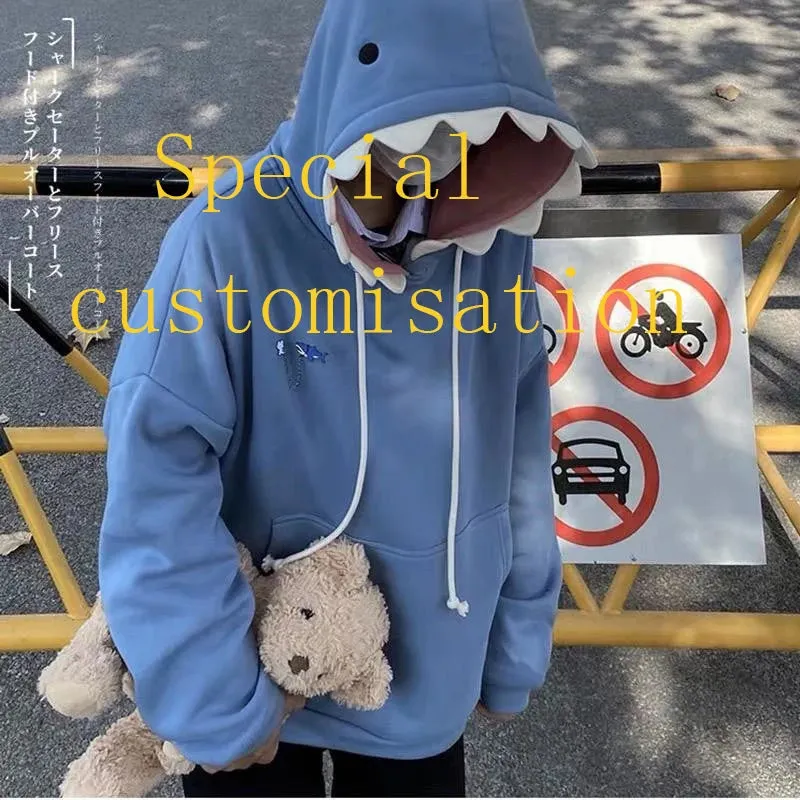 Maxct Funny Shark Patchwork Hoodies Autumn Kawaii Women's Sweatshirt Oversized Casual Long Sleeve Pullover cotton Couple y2k clothes