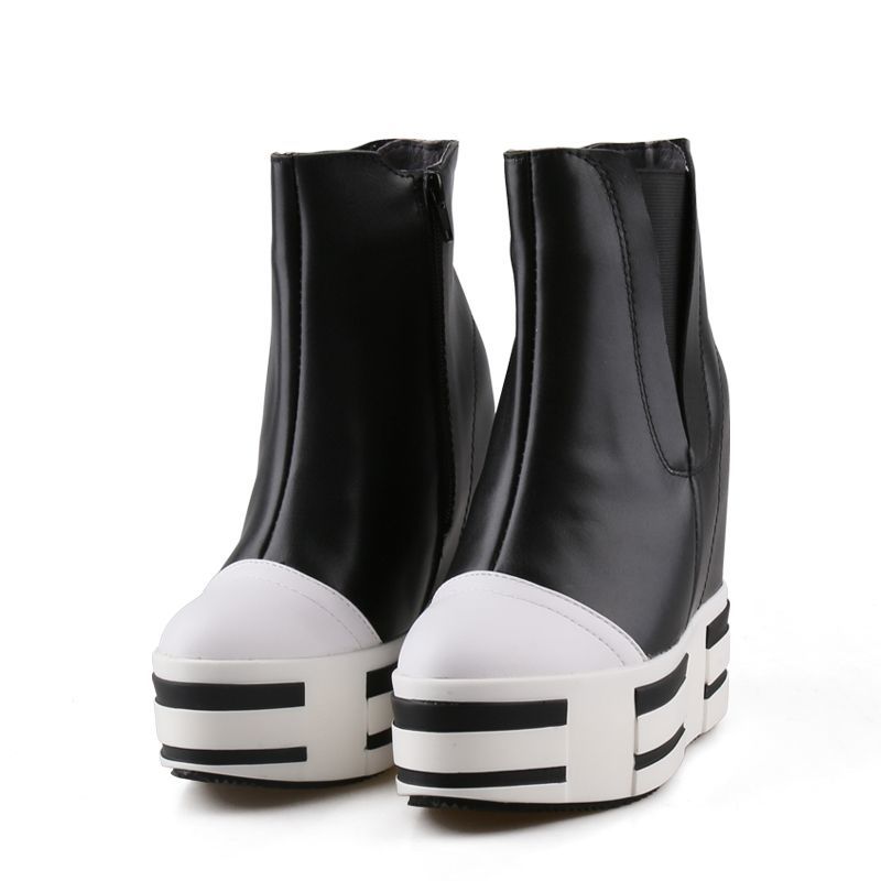 Women's 13cm Leather Platform Wedge Boots - true deals club