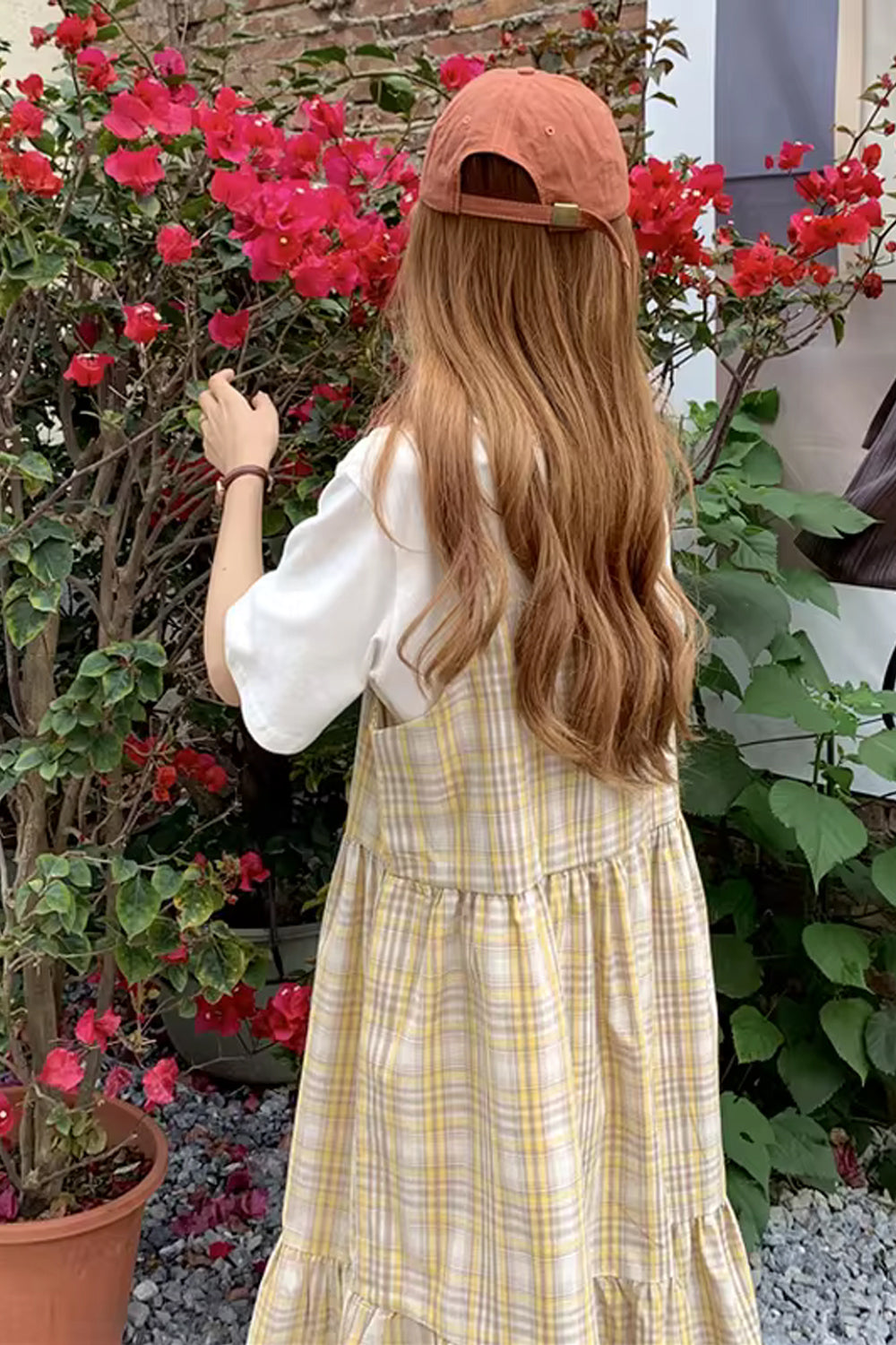 Square Collar Lovely Plaid Long Dress Maxct