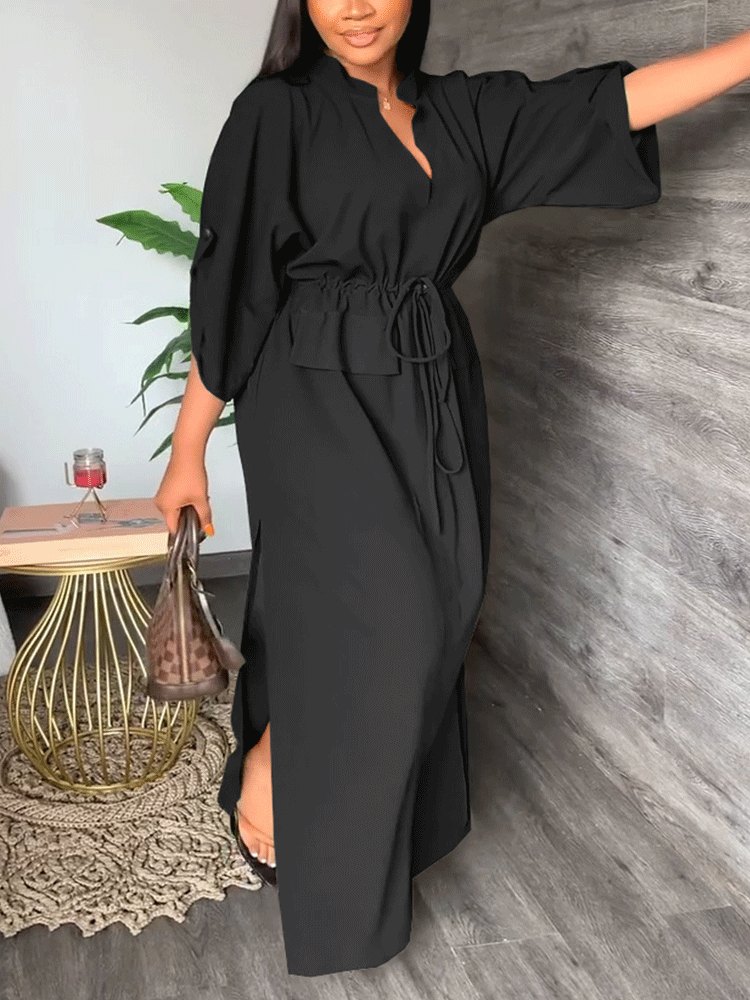 V Neck Waist Maxi Dress Maxct