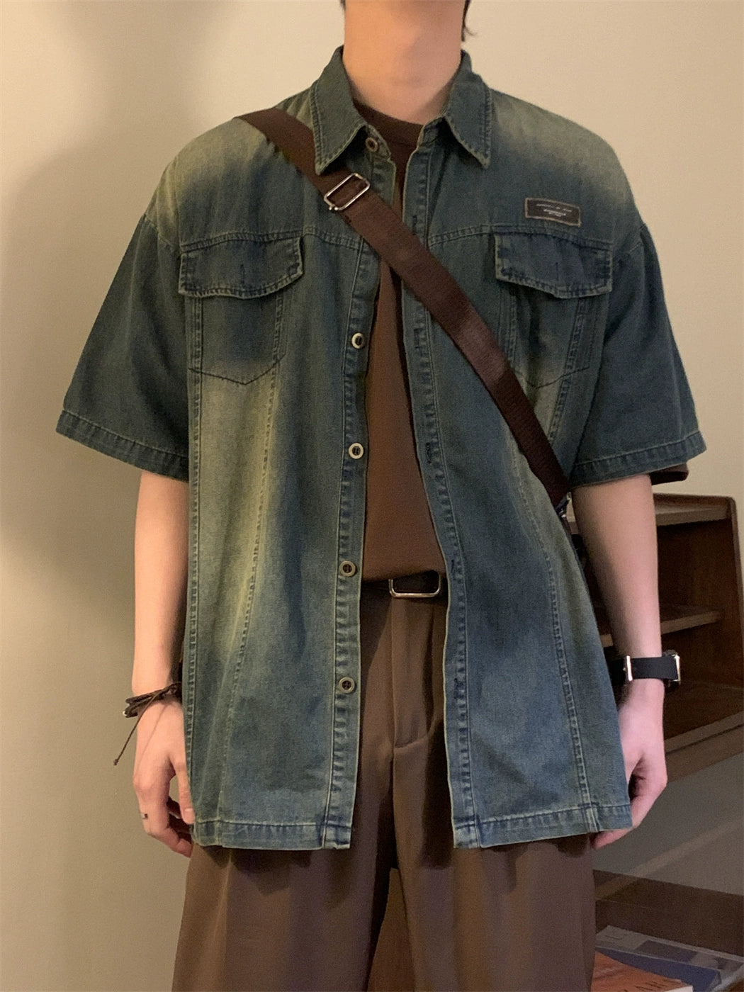 Nagawl Short Sleeves Denim Shirt Maxct