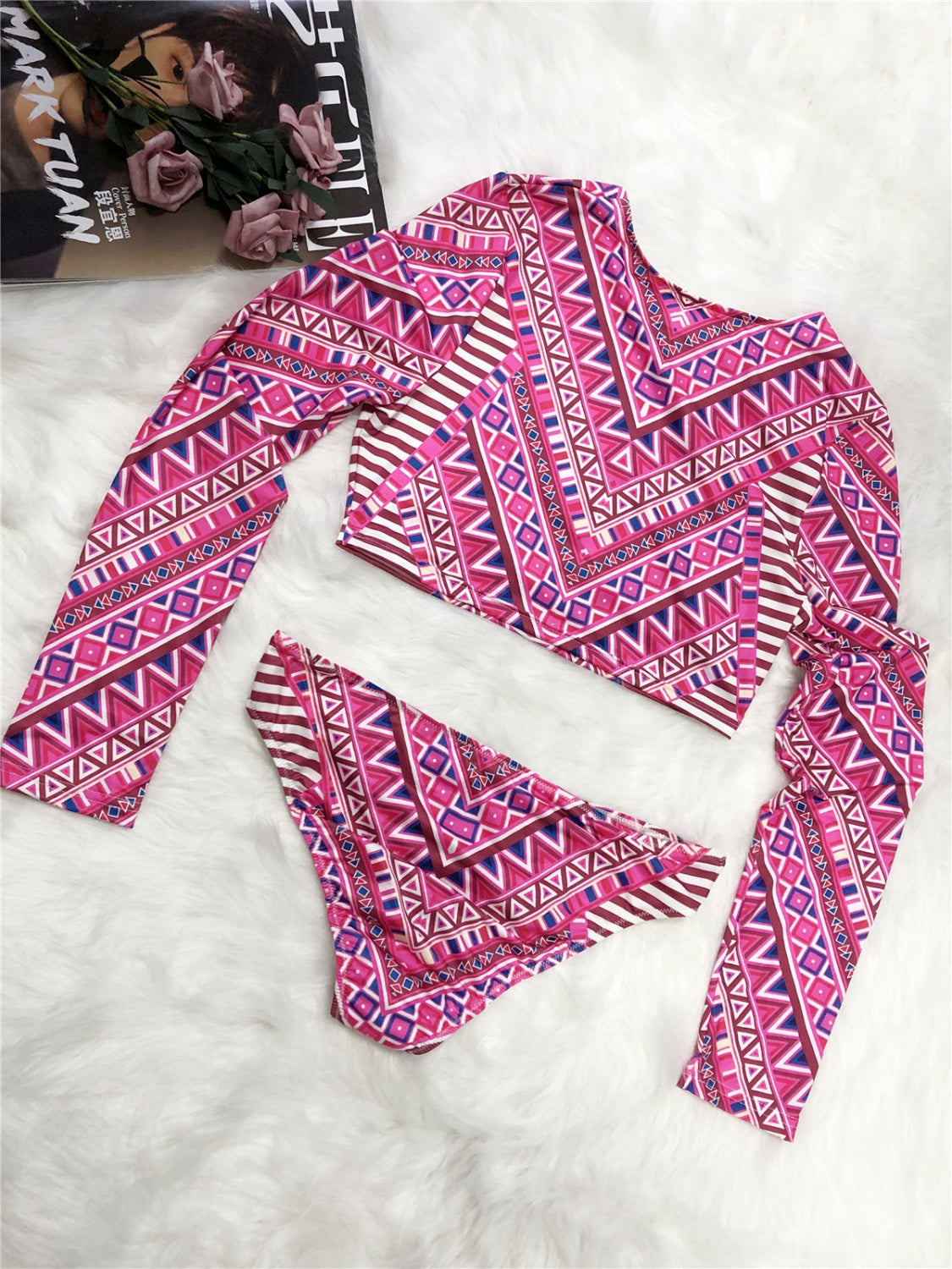 Maxct &Printed Long Sleeve Top and Brief Swim Set