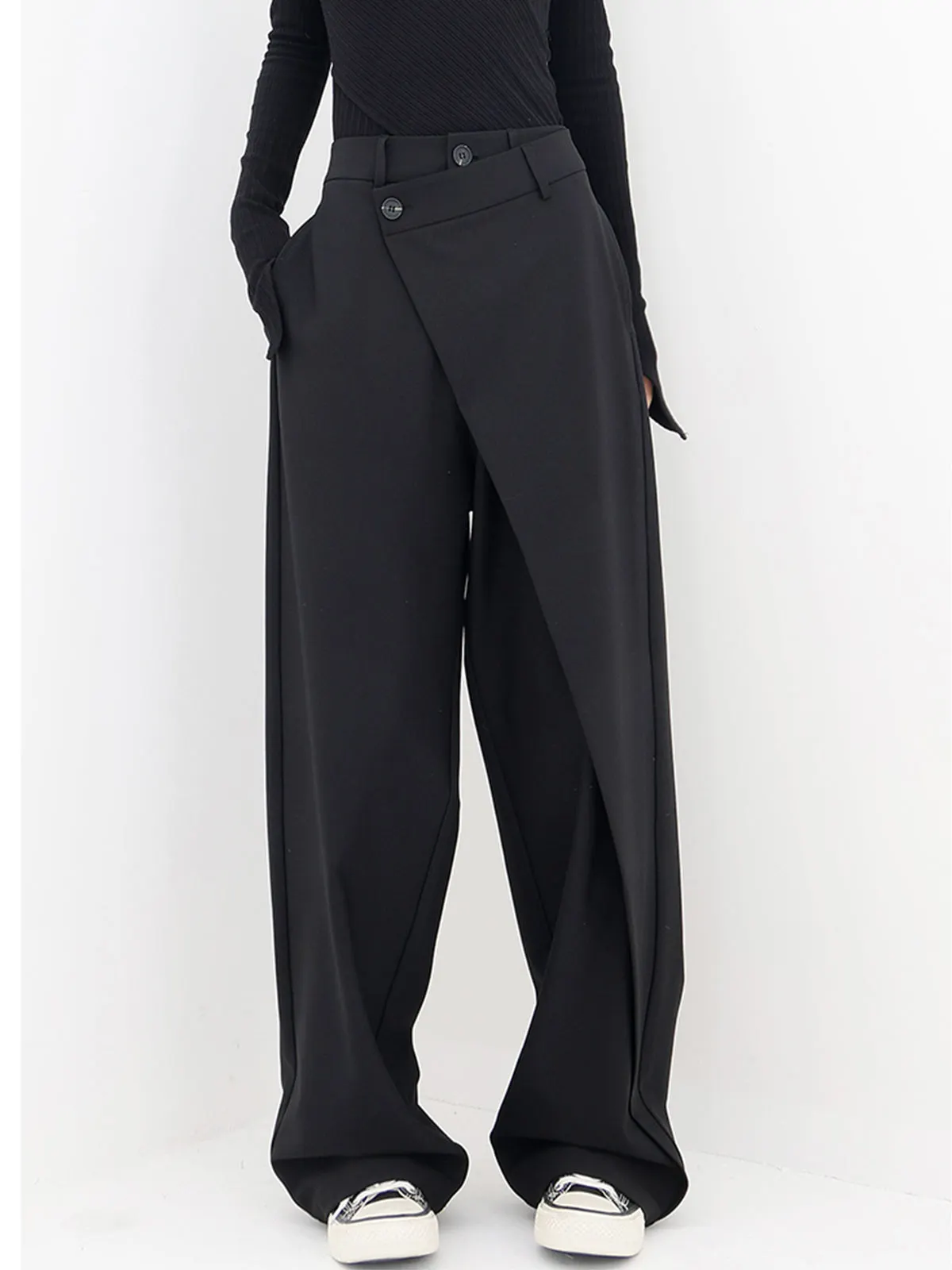 Maxct Asymmetrical Layer Button Wide Leg Dress Pants