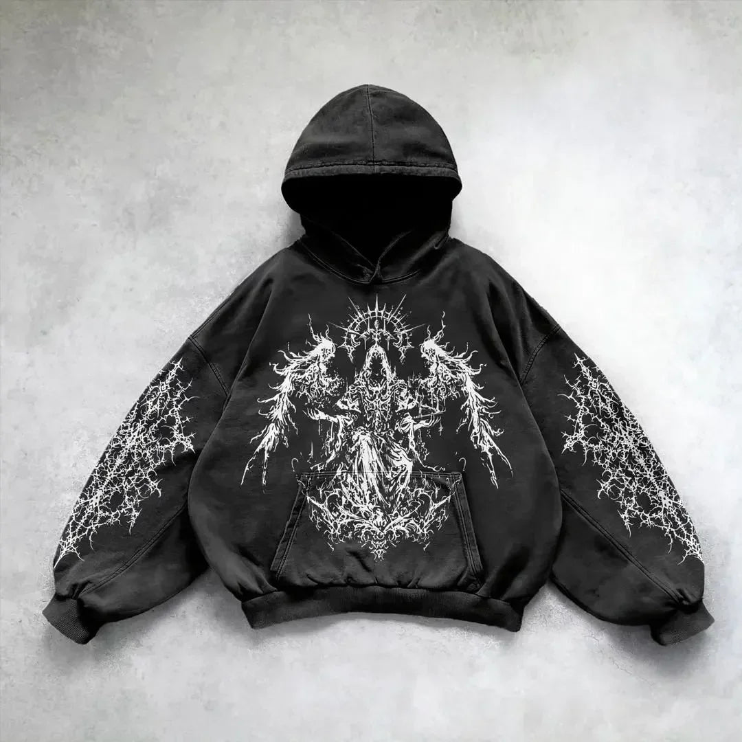 Maxct Heavy Washed Man Hoodie Sweatshirt Y2k Gothic Clothes Retro Streetwear Pattern Women Pullover Casual Fashion for Men Harajuku