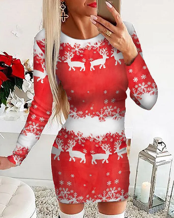 Santa Claus Printed Christmas Mini Dress Maxct