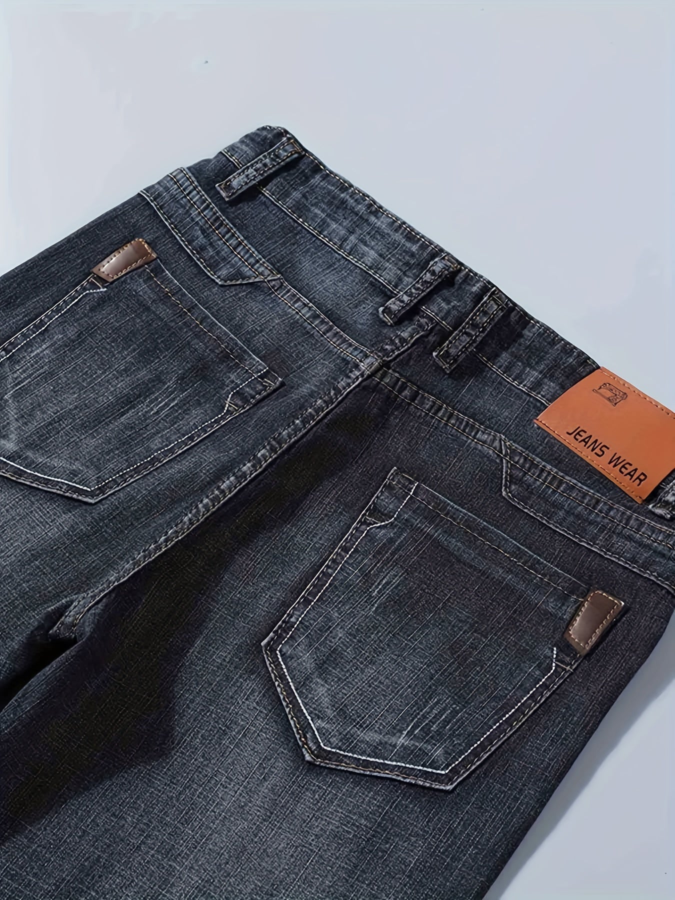 Maxct  Regular Fit Jeans, Men's Casual Street Style Distressed Medium Stretch Denim Pants For All Seasons