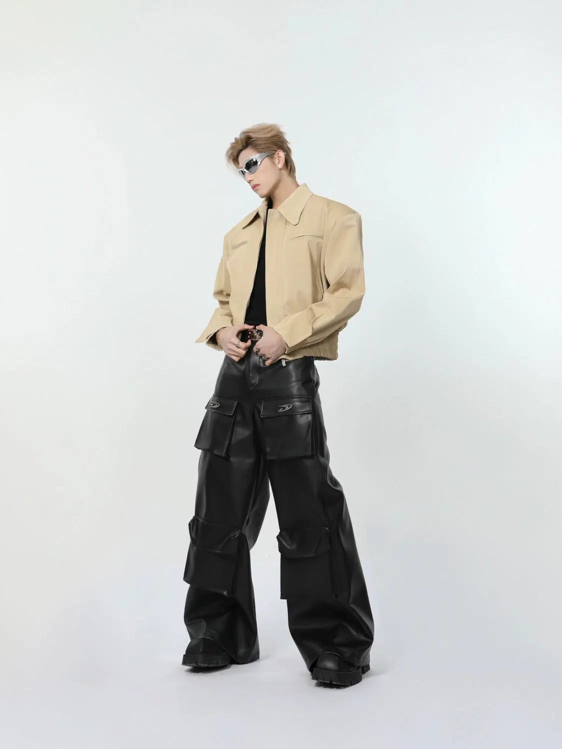 Maxct Short Leather Jacket with Shoulder Pads