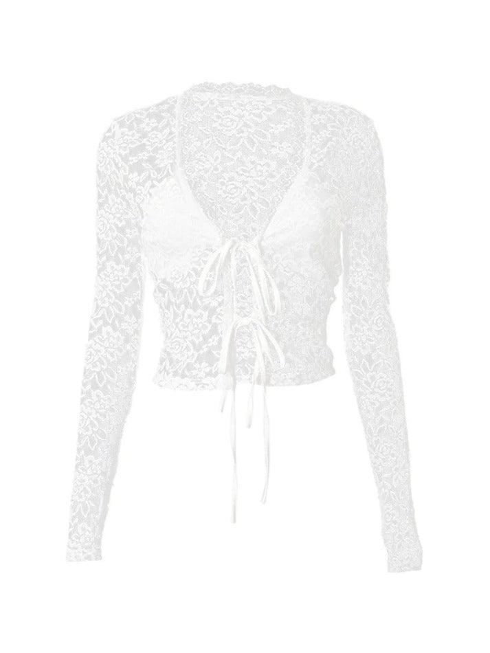 Maxct Lace Tie Front Cardigan Long Sleeve Blouse