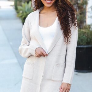 Maxct &Taupe Open Sweater Cardigan Hoodie With Pockets