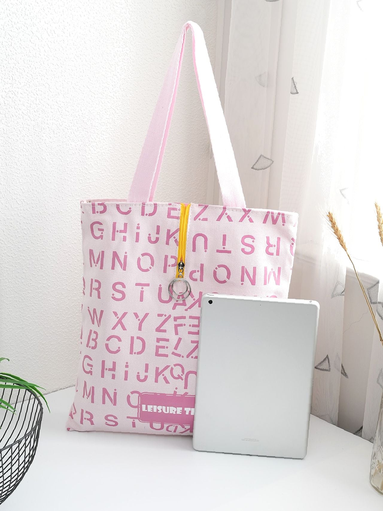 Maxct - Letter Graphic O-ring Zipper Front Shoulder Tote Bag  - Women Tote Bags