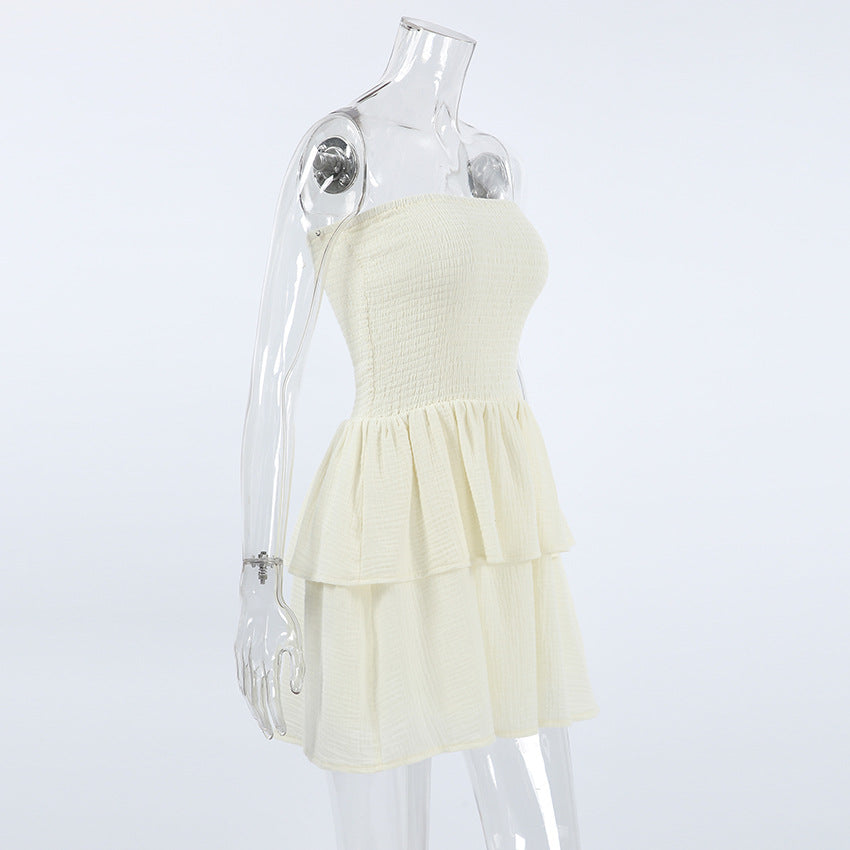 Maxct homecoming dresses Sexy Design Strapless Tube Top White Layered Ruffled Dress Spring and Summer Fashion Commuter Skirt