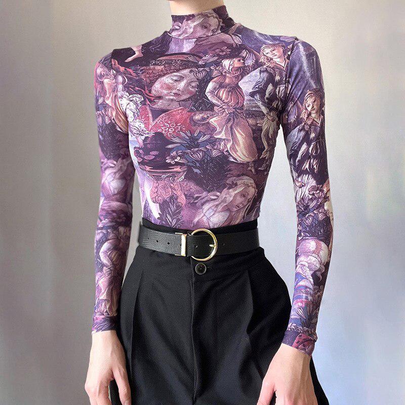 Maxct &Y2K Angel Graphic Mesh Top