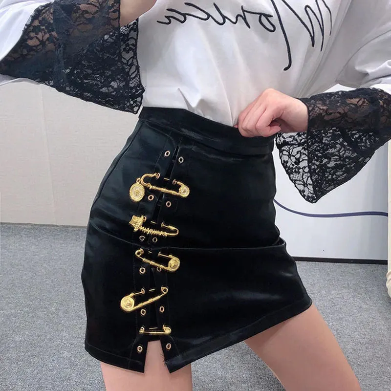 Pins Asymmetrical Leather Mini Skirt Maxct
