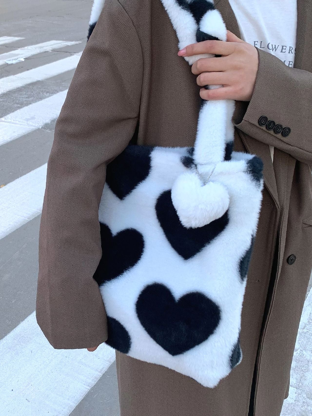 Maxct - Fluffy Heart Pattern Shoulder Tote Bag  - Women Tote Bags