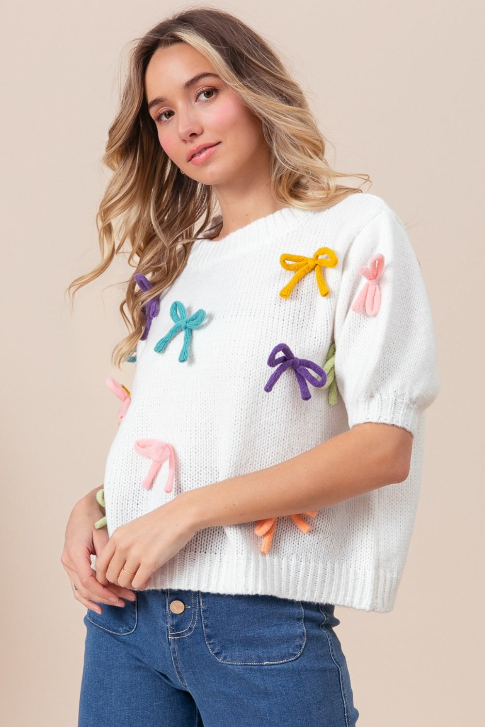 Maxct &BiBi Bow Detail Puff Sleeve Sweater