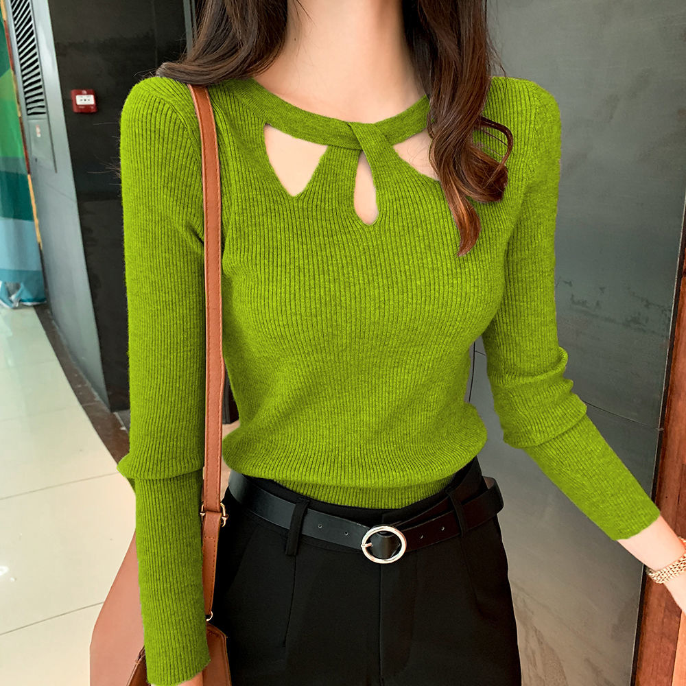 Maxct Winter Hollow Out Sexy Solid Sweater Ladies Elegant Fashion Slim Bottoming Knitting Pullover Tops Women Casual Jumper