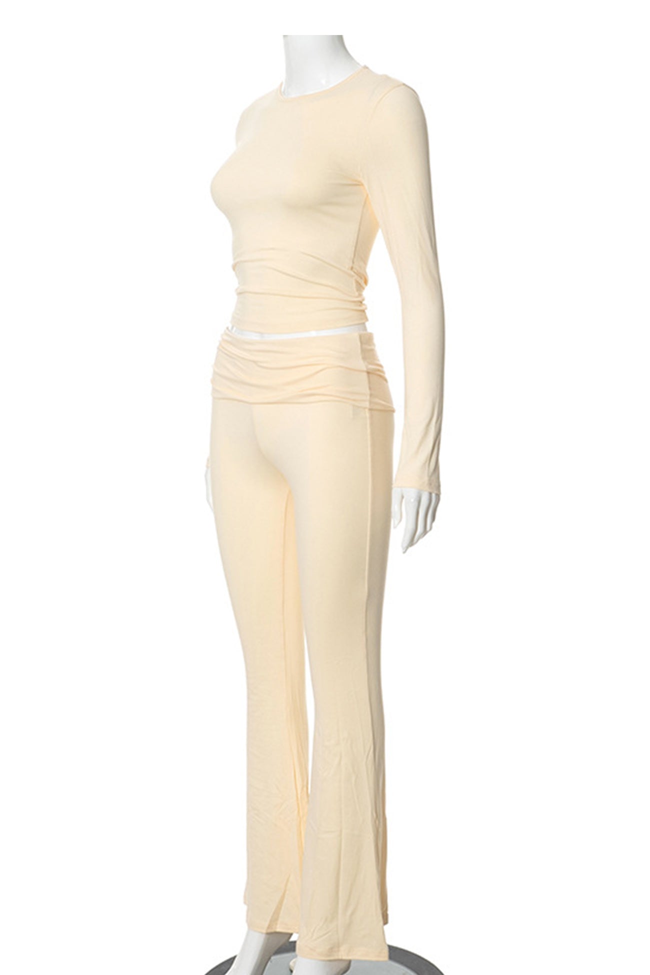 Maxct Solid Crop Top Flares Long Pants Set