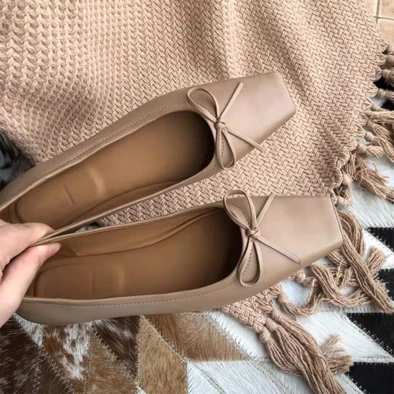 Square Toe Bowknots Dress Shoes Ballerina Flats Maxct