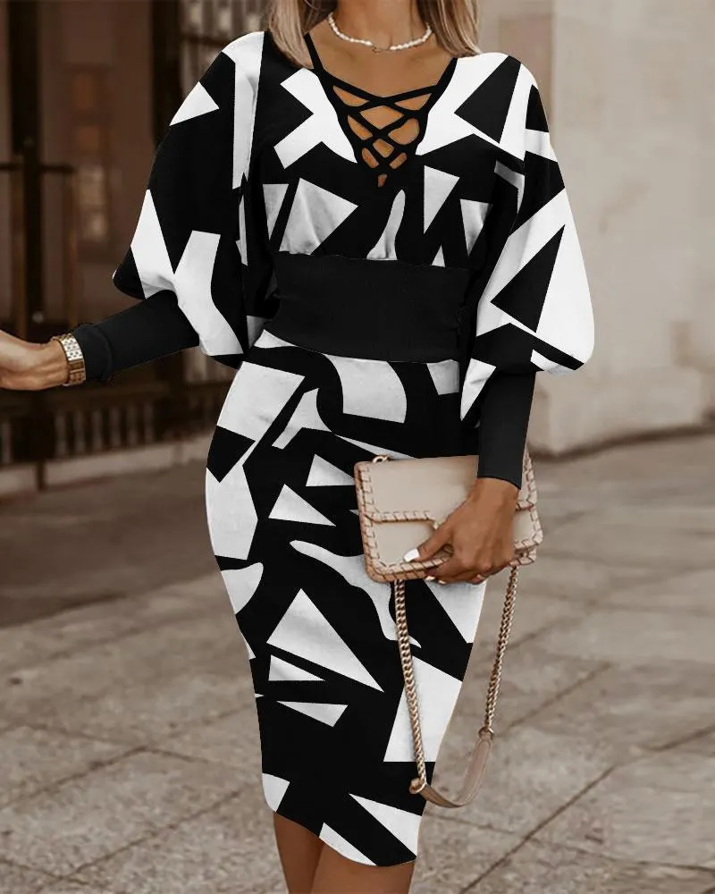Maxct Independent Station Fashionable Fashion Printed Long-Sleeved Dress Women's Spot