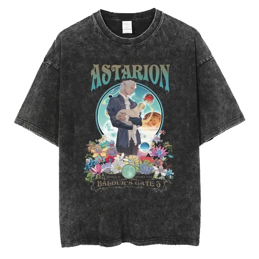 Maxct Astarion Girl Dinner Graphic T Shirt Baldurs Gate 3 Fan Gamer Washed T Shirts Women Men's Vintage Gothic Cool T-shirt Streetwear