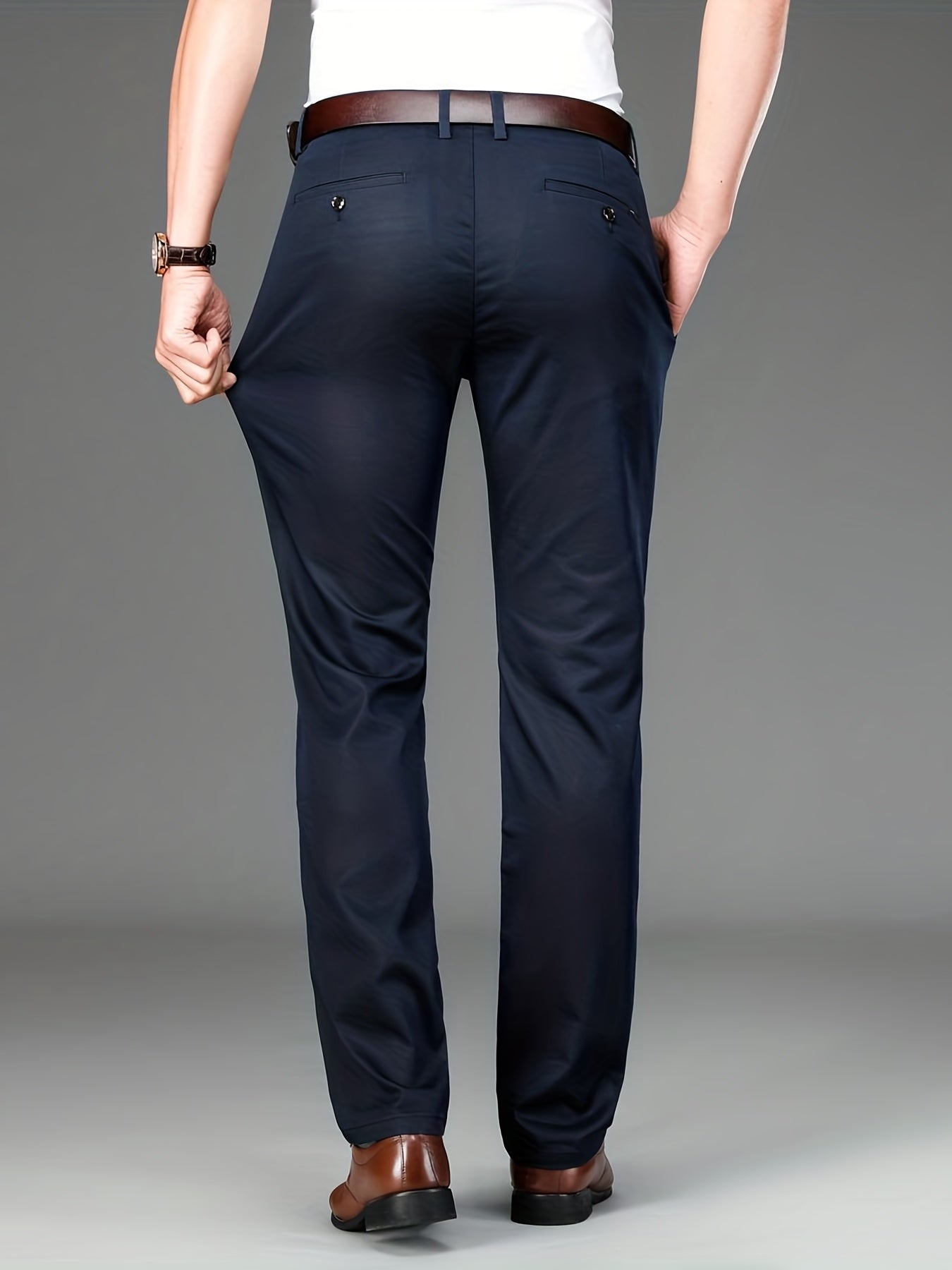 Maxct  Classic Design Dress Pants, Men's Formal Solid Color Mid Stretch Dress Pants For Spring Summer Business