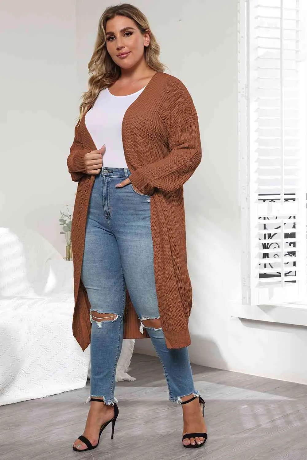 Maxct &Plus Size Open Front Long Sleeve Cardigan