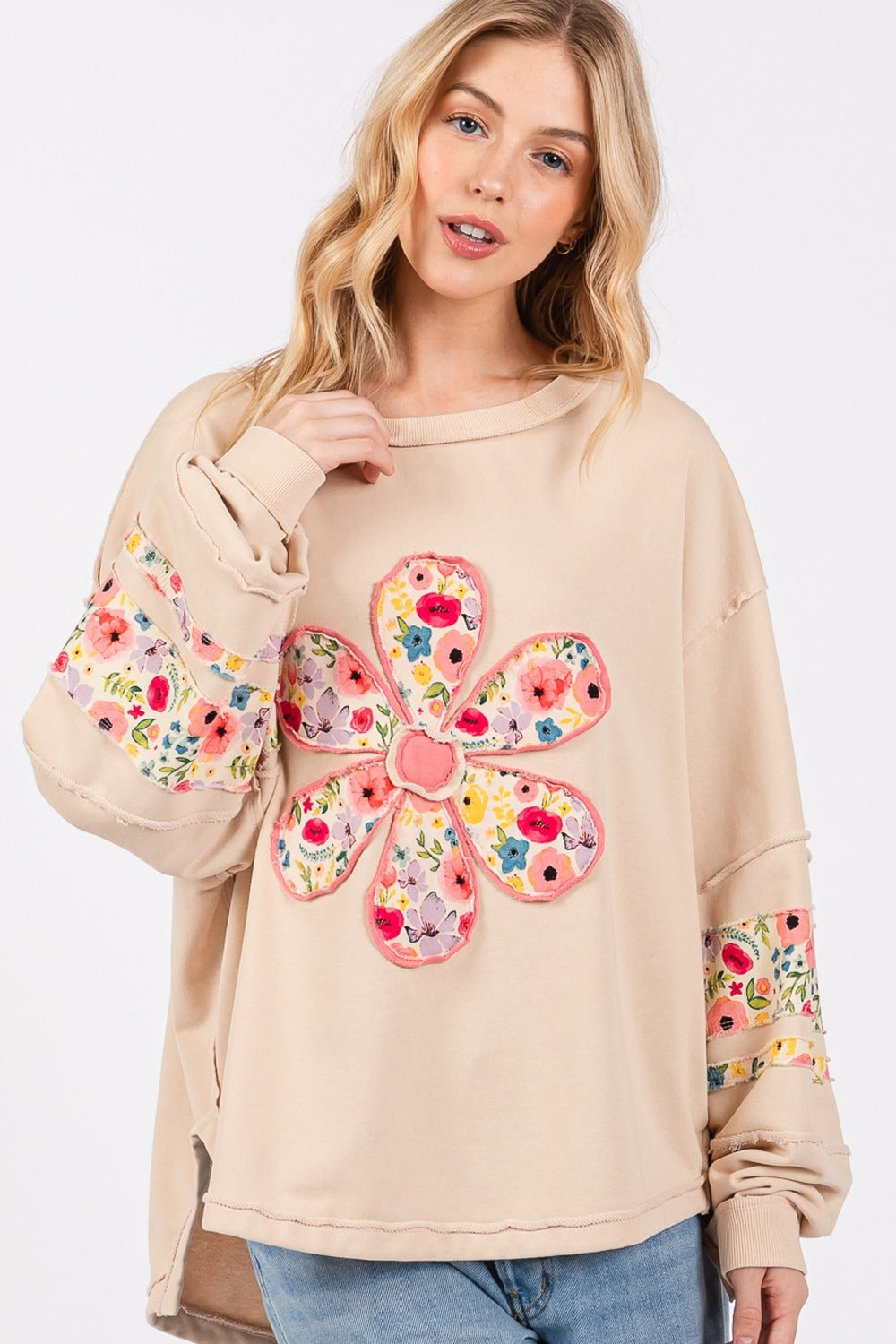 Maxct &SAGE + FIG Daisy Patch Applique Long Sleeve Sweatshirt